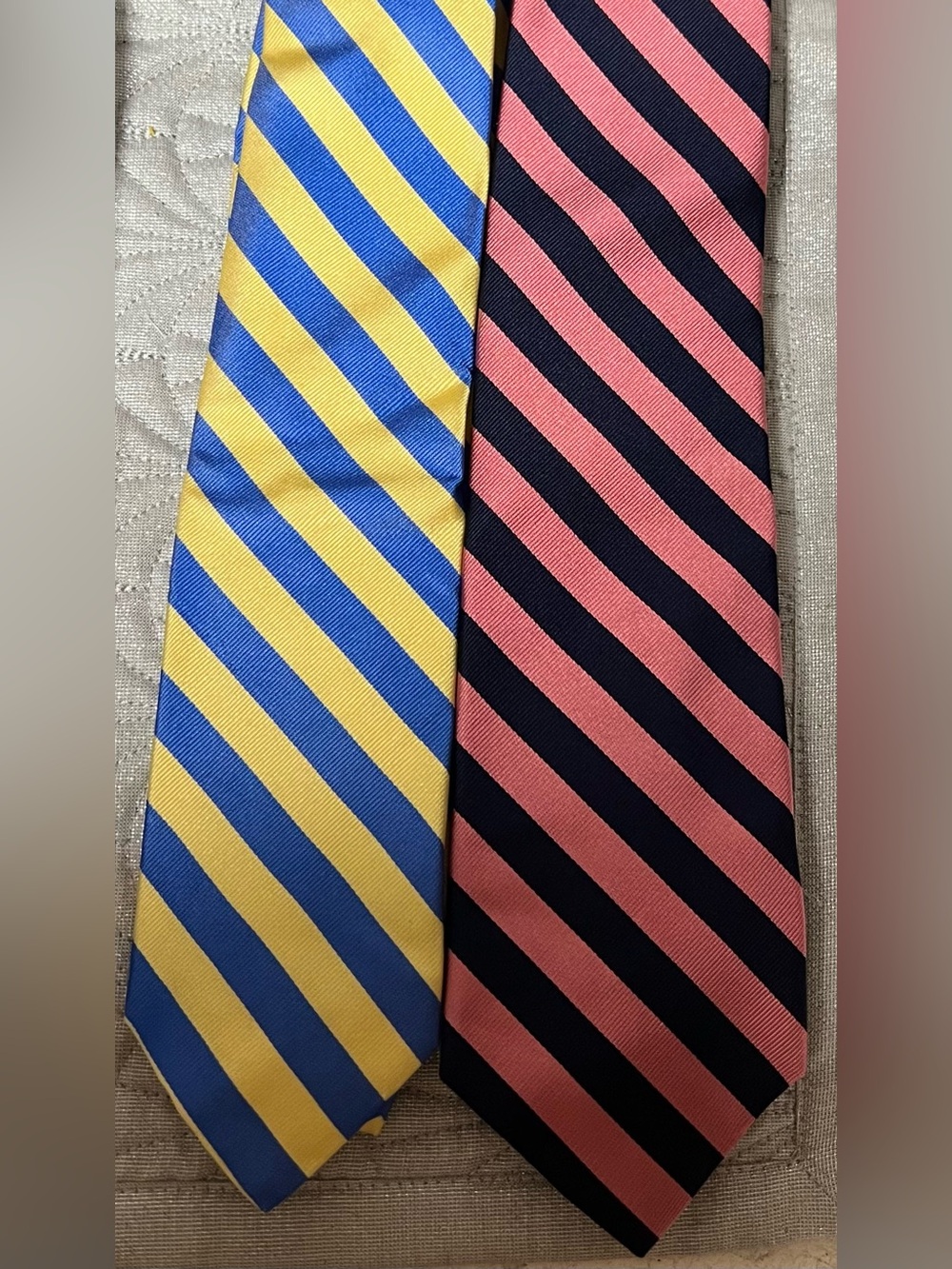 Lot Of 2 Brooks Brothers Silk Ties Navy Yellow Pink Striped Handmade Made in USA